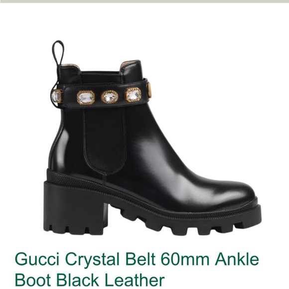 Gucci Black Leather Ankle Boots with Crystal Accents - Picture 1 of 2